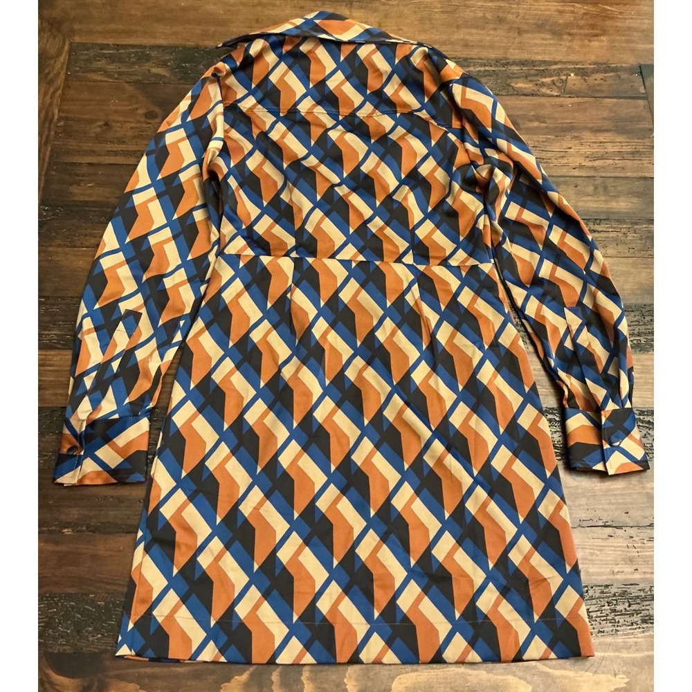 Banana Republic Geometric Satin Mini Wrap Dress Long Sleeve VNeck Women's Size 2 - Picture 6 of 6